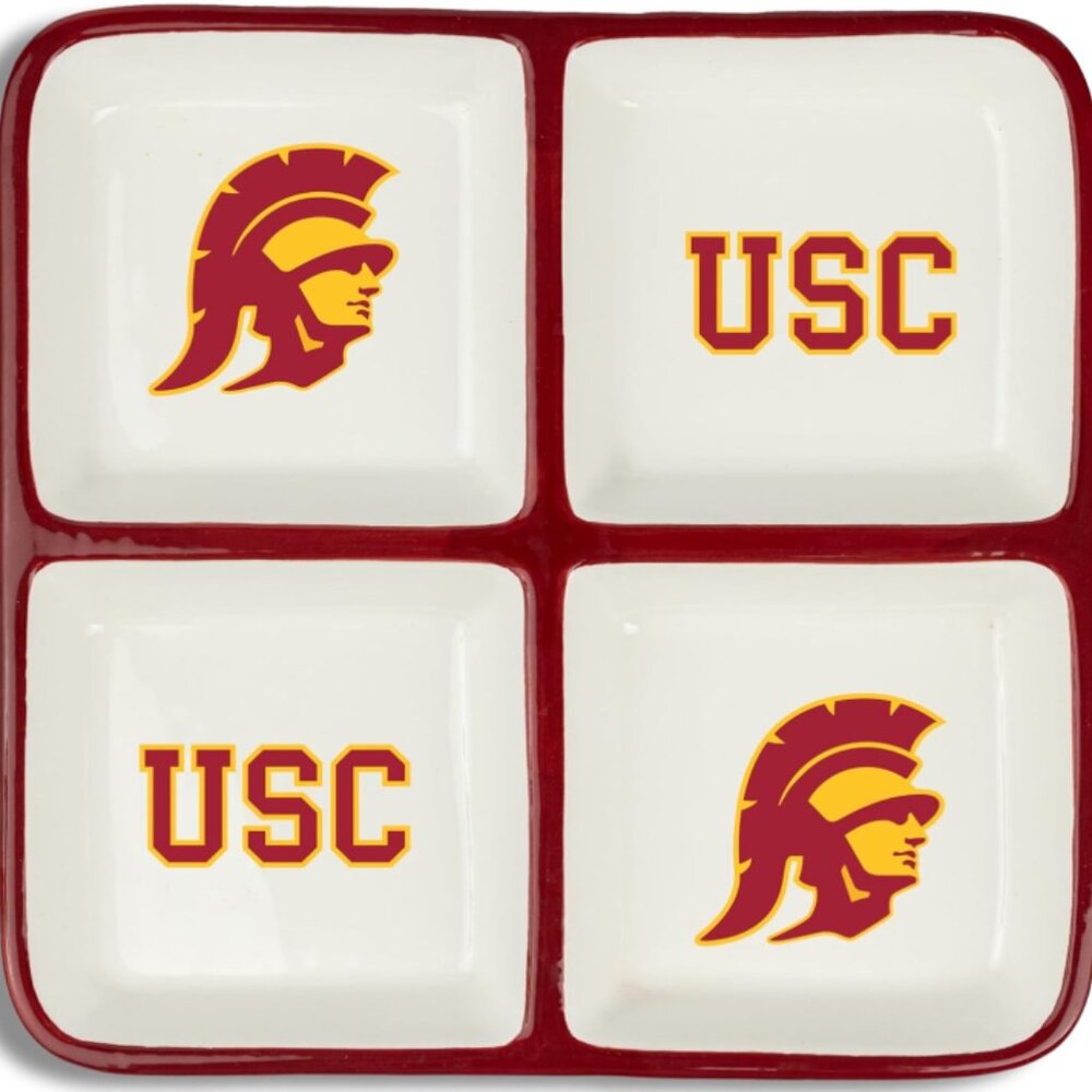 USC Trojans 4 Section Ceramic Tray Tailgate Party Chips and Dip NCAA Brand New
